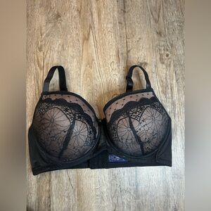 Rachel Roy 38DD Black Lace Underwire Bra Sheer Mesh